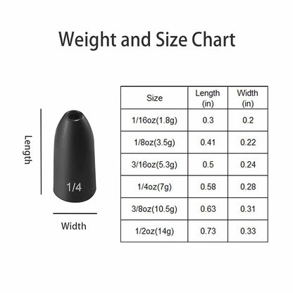 12 Pack Tungsten Bullet Fishing Weights