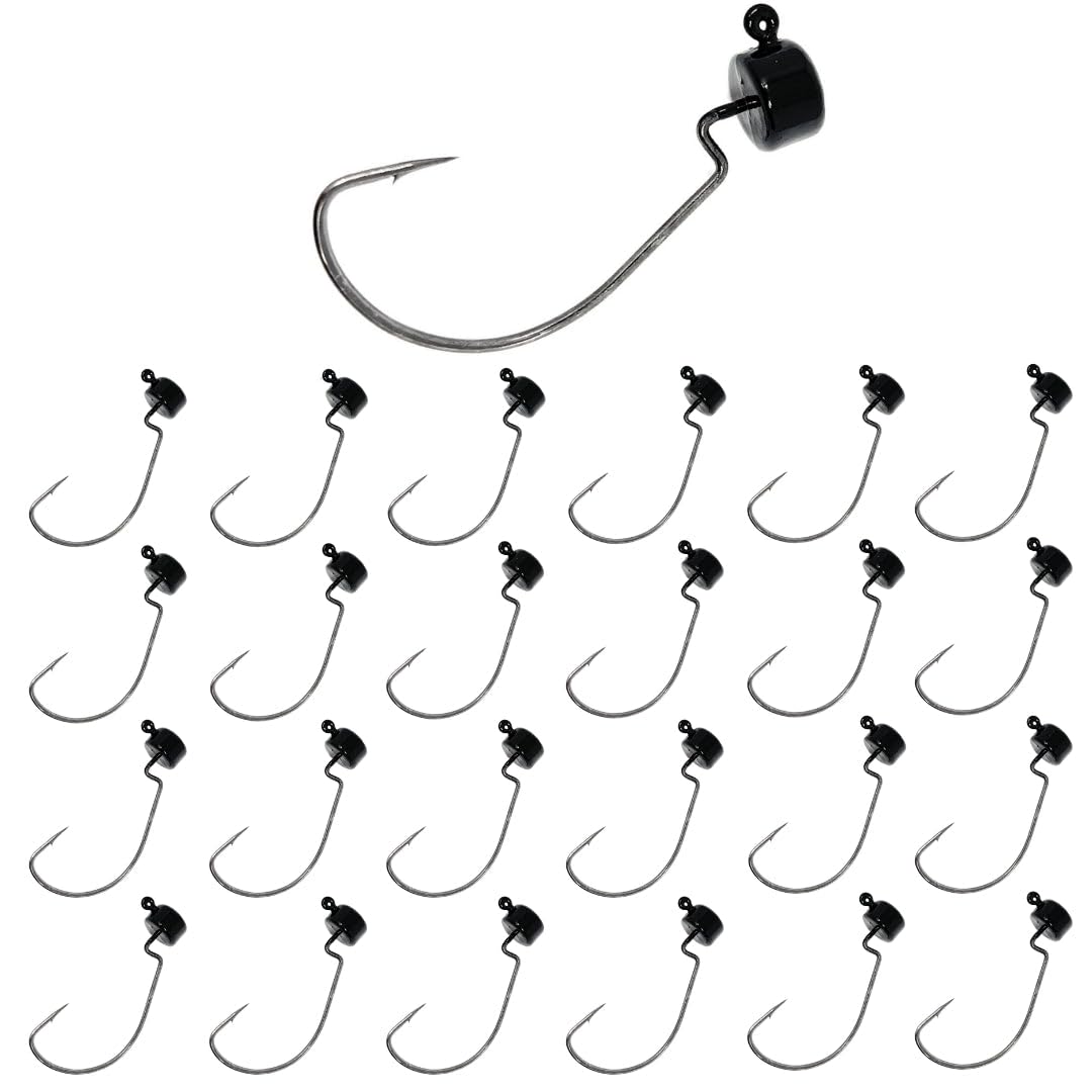 Reaction Tackle Ned Rig Jig Heads - Mushroom Jig Head Shroom jigs, Bass Fishing Lures, Fishing Tackle Finesse Jig Fishing Hooks (25-Pack Kit)