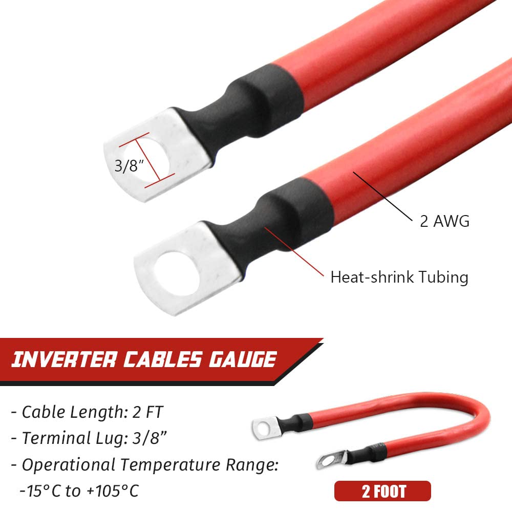 2 AWG Gauge Battery Cables Set with Terminals