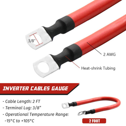 2 AWG Gauge Battery Cables Set with Terminals