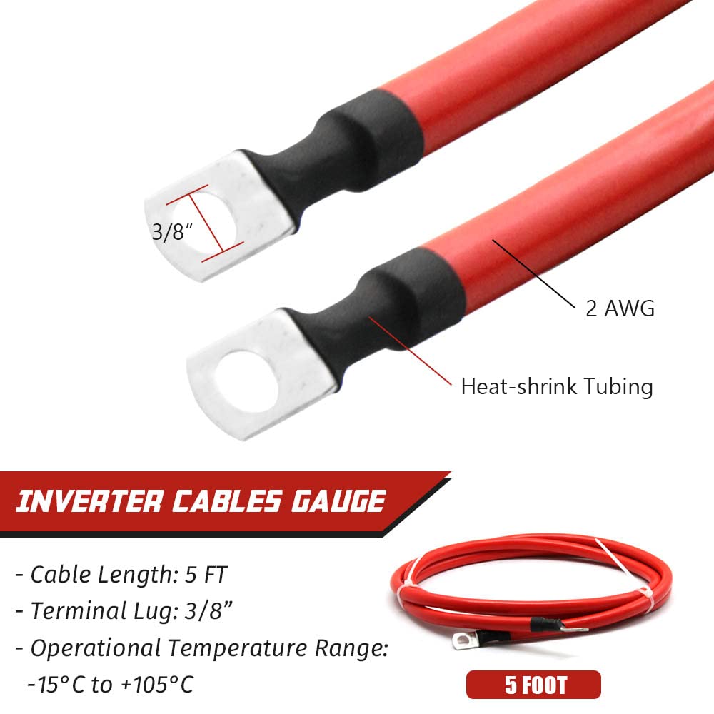 2 AWG Gauge Battery Cables Set with Terminals