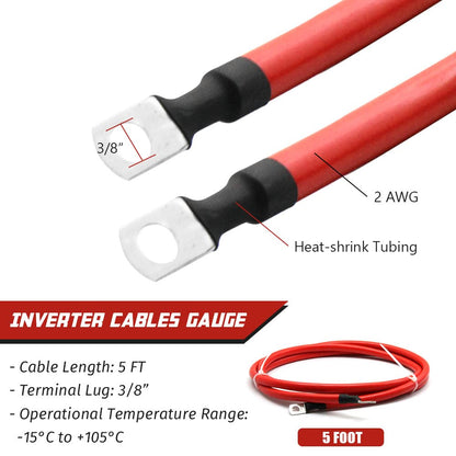 2 AWG Gauge Battery Cables Set with Terminals