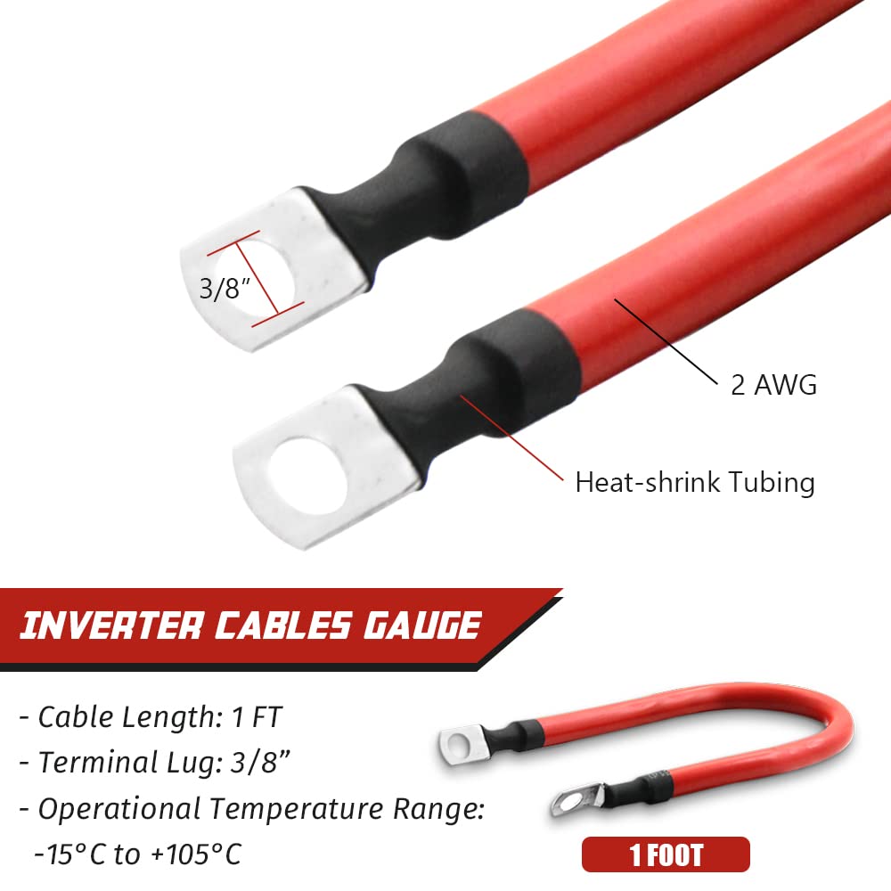 2 AWG Gauge Battery Cables Set with Terminals