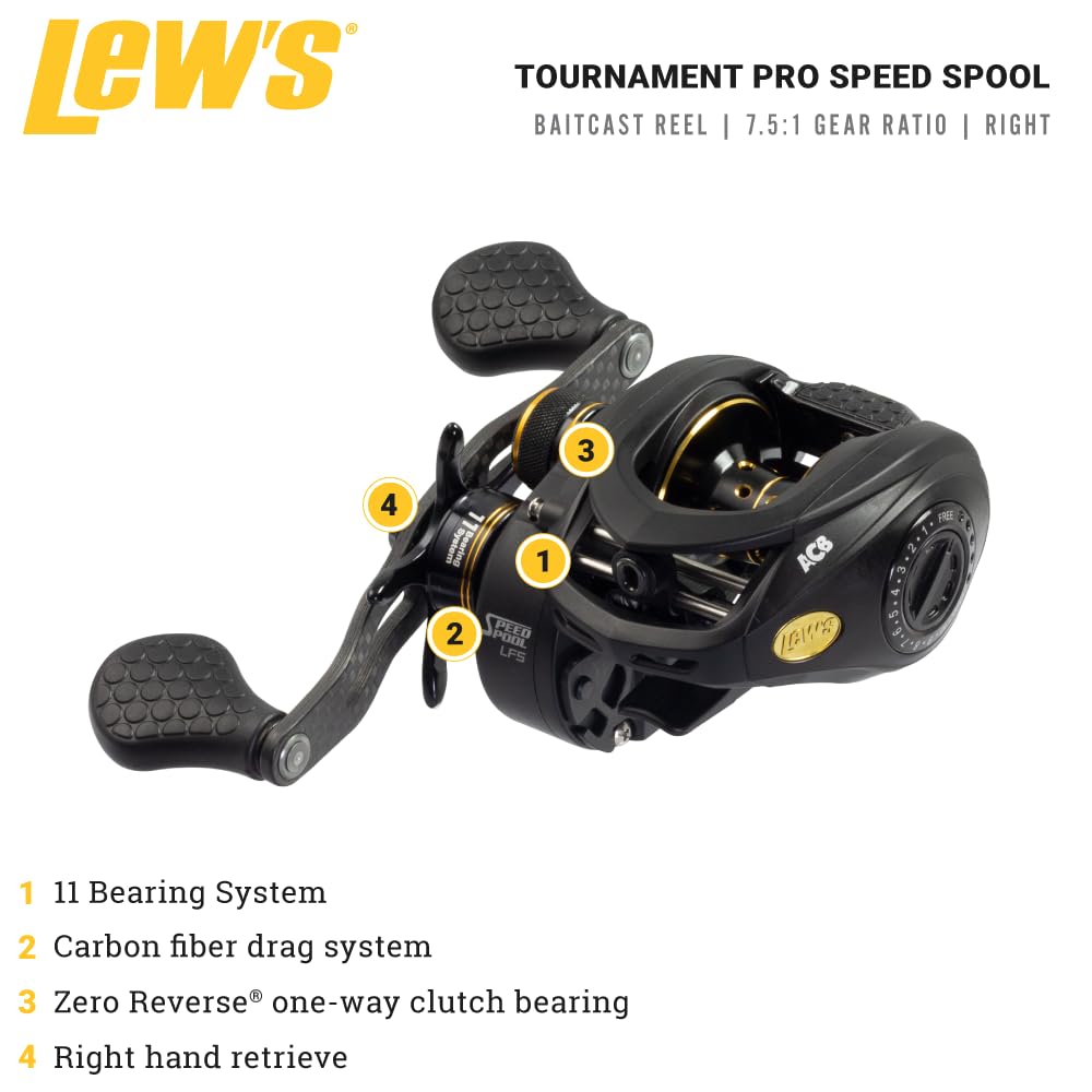 Lew's Tournament Pro LFS Speed Spool Baitcast Fishing Reel, Aluminum Frame, Premium 11 Stainless Steel Ball Bearings