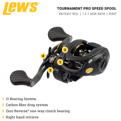 Lew's Tournament Pro LFS Speed Spool Baitcast Fishing Reel, Aluminum Frame, Premium 11 Stainless Steel Ball Bearings
