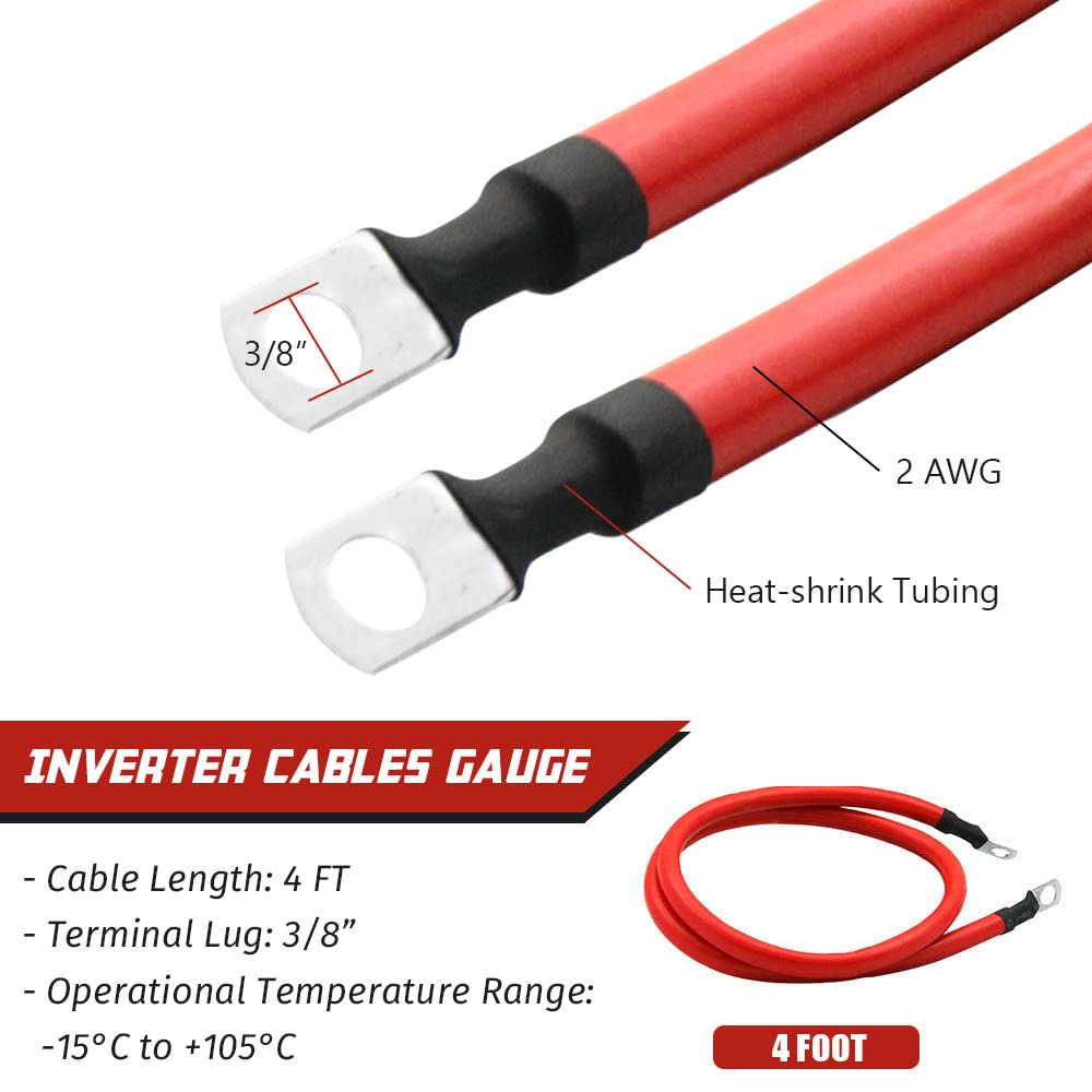 2 AWG Gauge Battery Cables Set with Terminals
