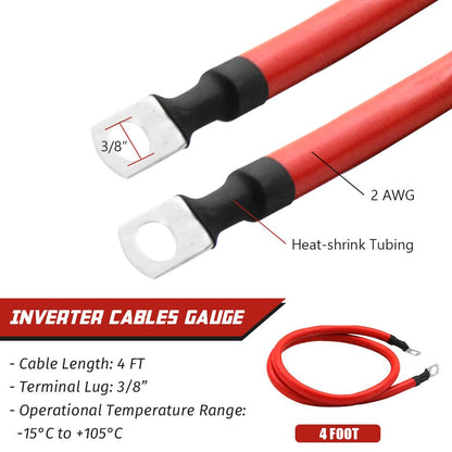 2 AWG Gauge Battery Cables Set with Terminals