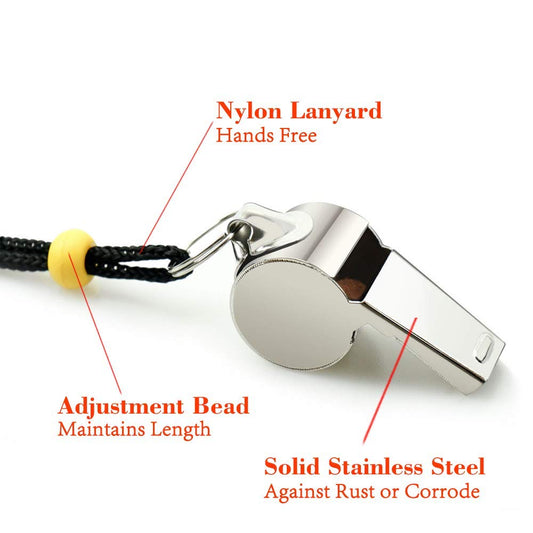Whistle, 2 Pack Stainless Steel Sports Whistles with Lanyard