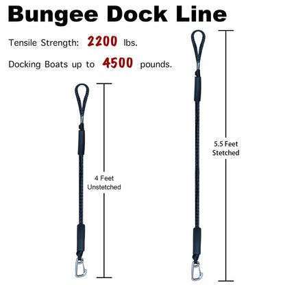 4 Feet Bungee Dock Line Mooring Rope 2-Pack for Docking