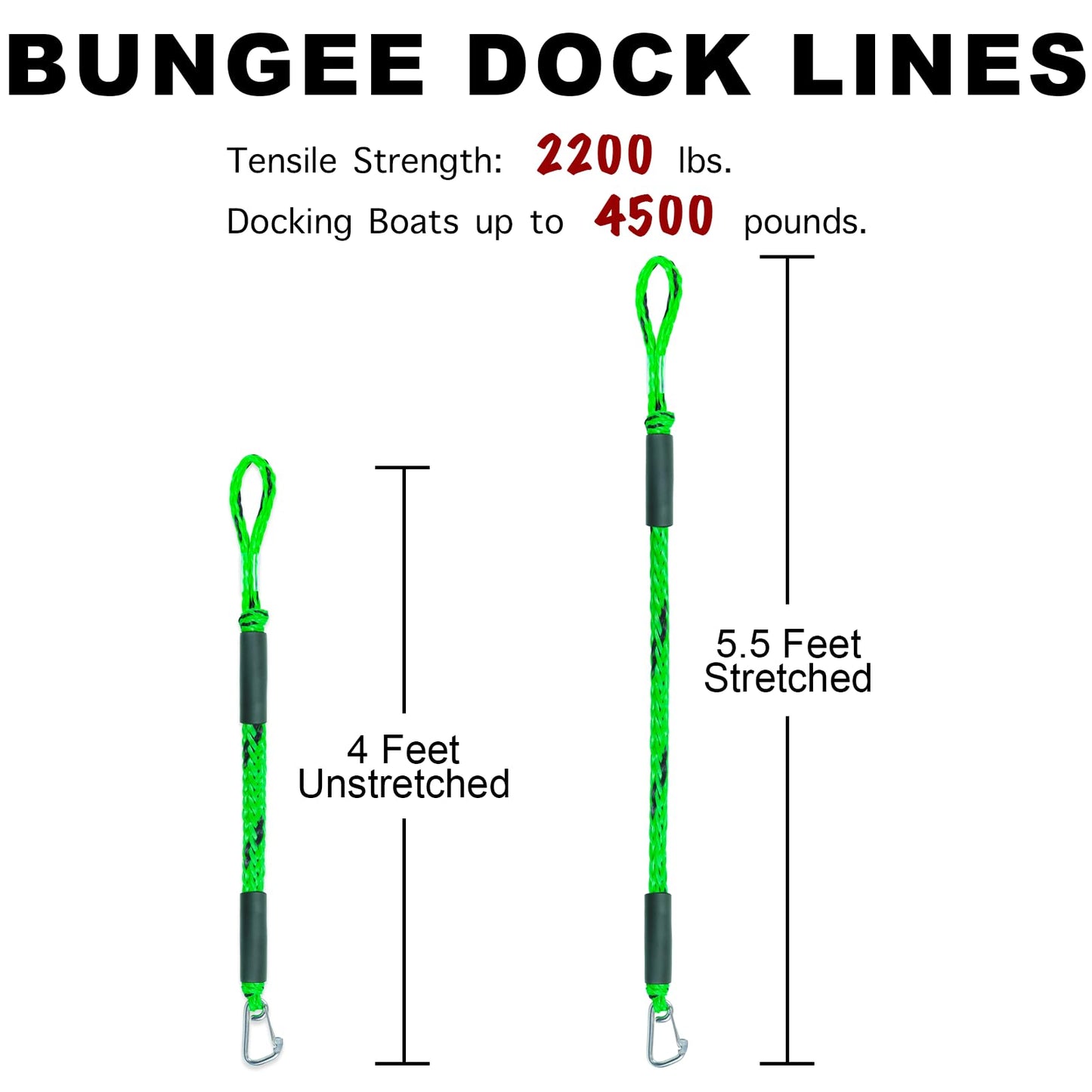 4 Feet Bungee Dock Line Mooring Rope 2-Pack for Docking