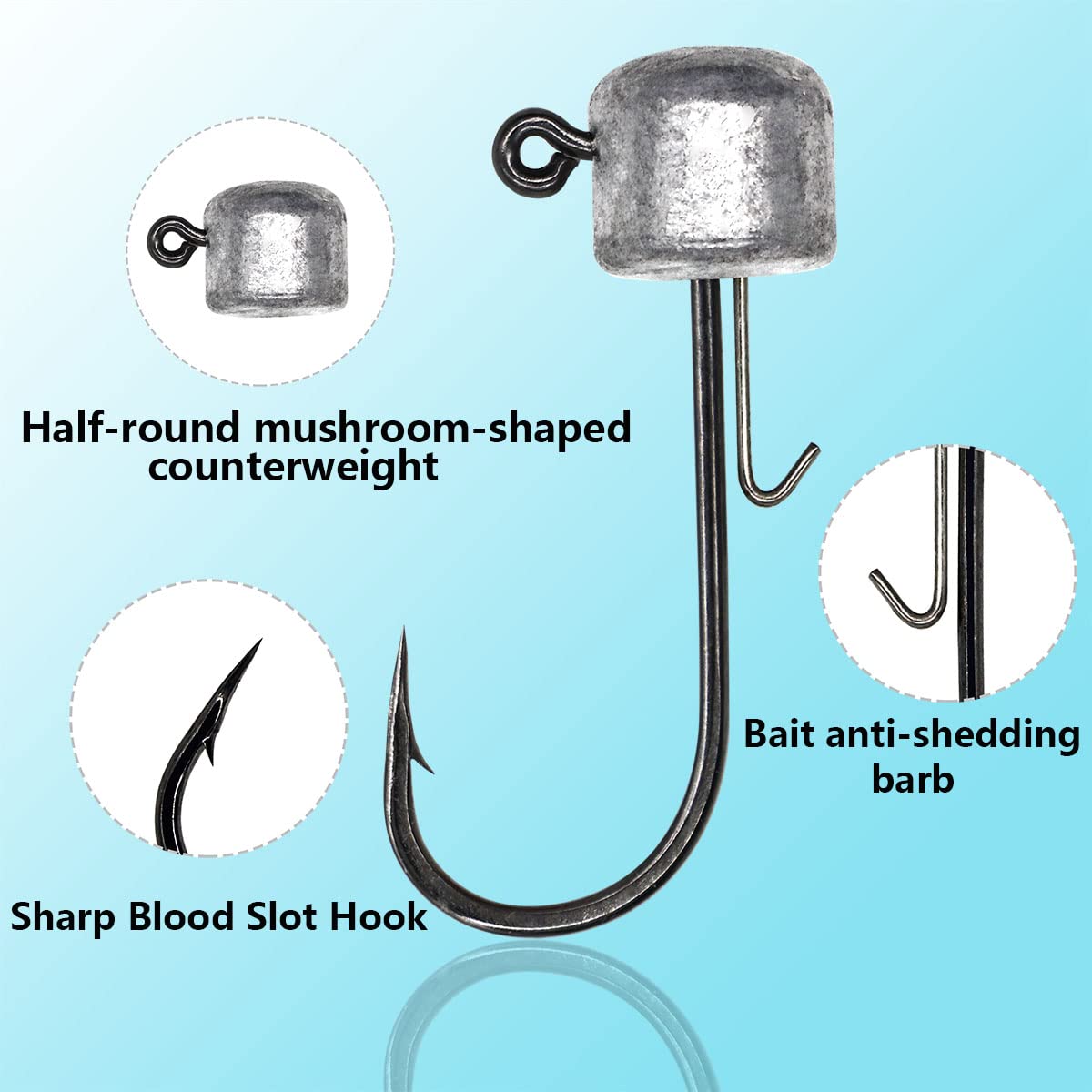 50 Pack Ned Rig Jig Hook Kits, Jig Heads for Soft Lures, Standard Fishing Jig Hooks, 3/8oz 1/8oz 1/6oz 1/4oz