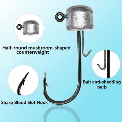 50 Pack Ned Rig Jig Hook Kits, Jig Heads for Soft Lures, Standard Fishing Jig Hooks, 3/8oz 1/8oz 1/6oz 1/4oz