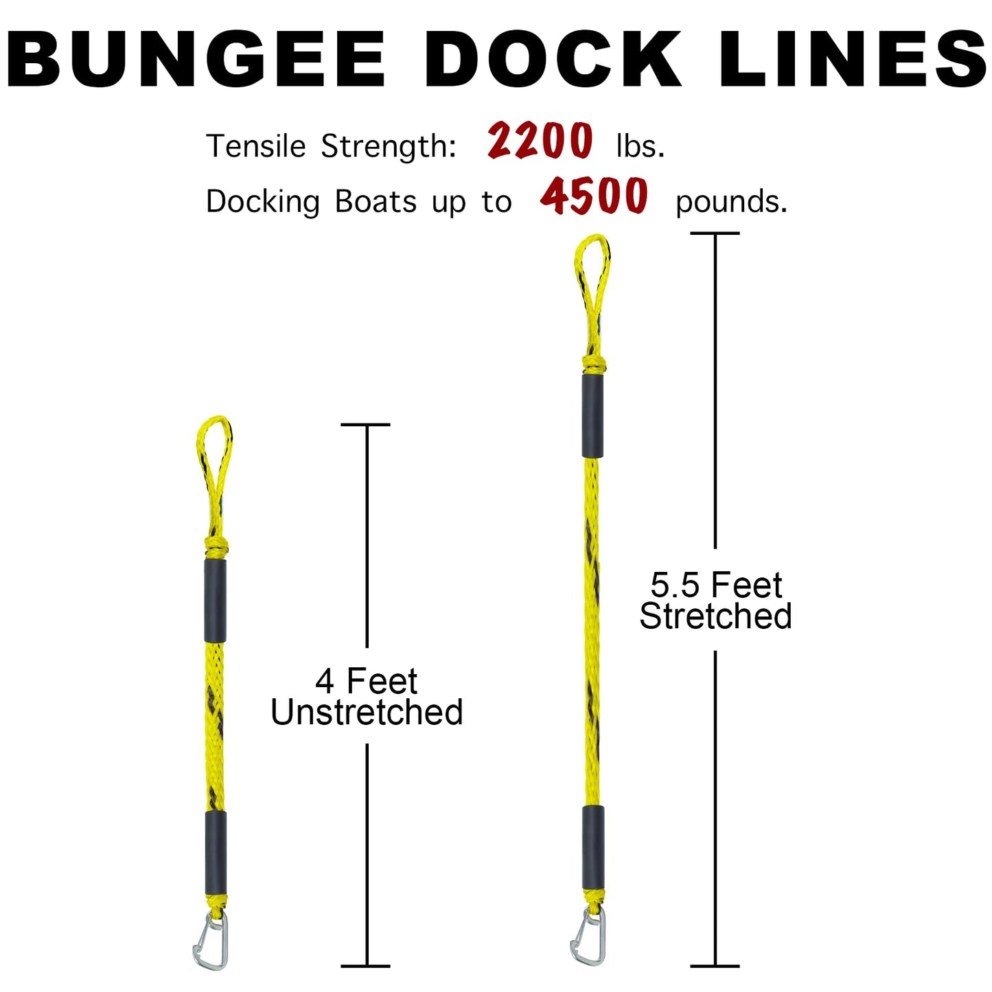 4 Feet Bungee Dock Line Mooring Rope 2-Pack for Docking