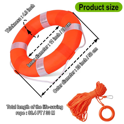 Lifebuoy Set 20Inch Life Preserver Ring and Water Floating Lifesaving Rope