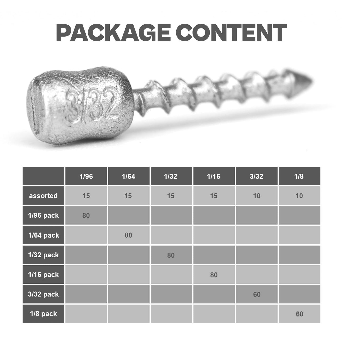 60/80-PCs Hard Alloy Screw Nail Weights