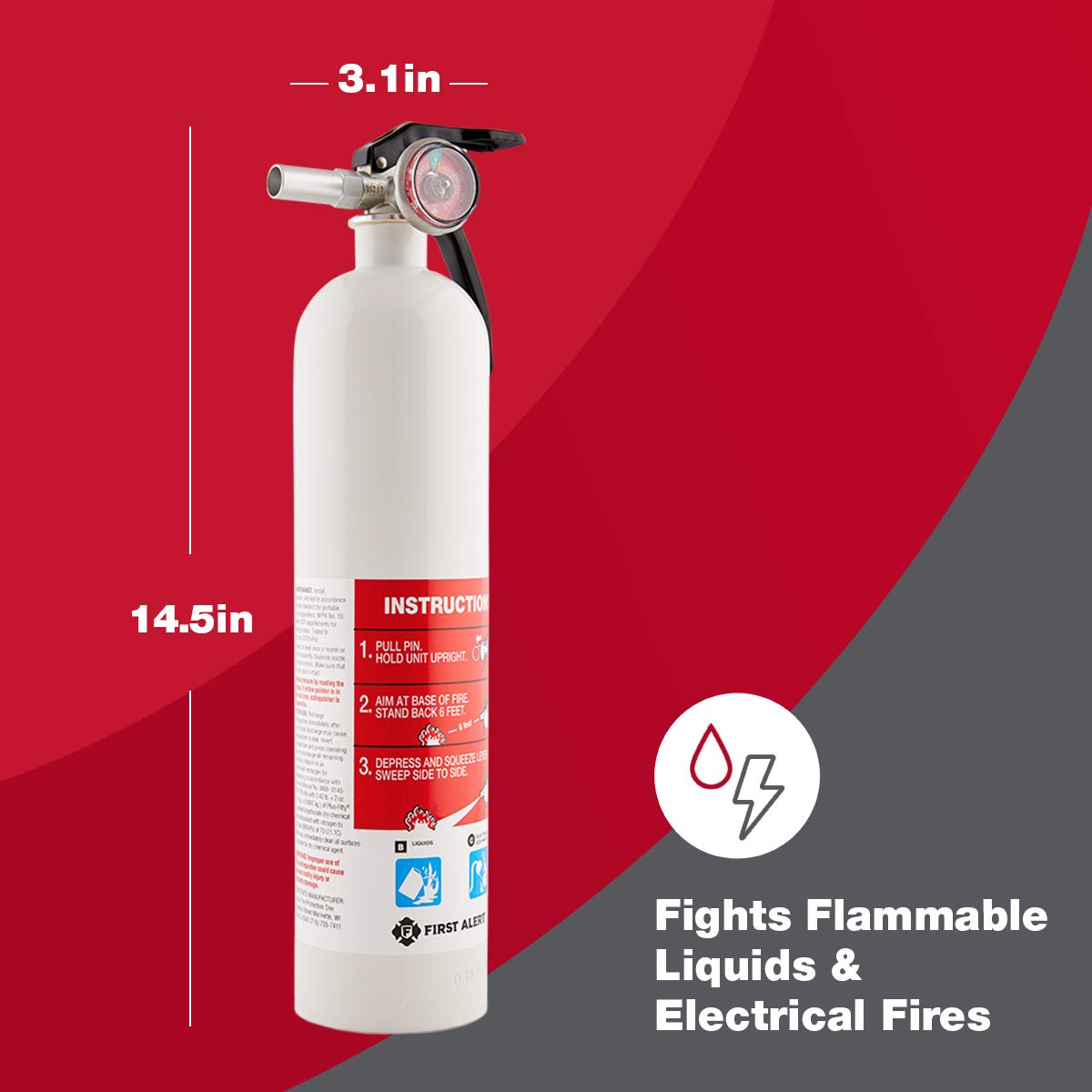 First Alert Fire Extinguisher | Marine Fire Extinguisher, White, FE1A10GR, 1-Pack, 14"