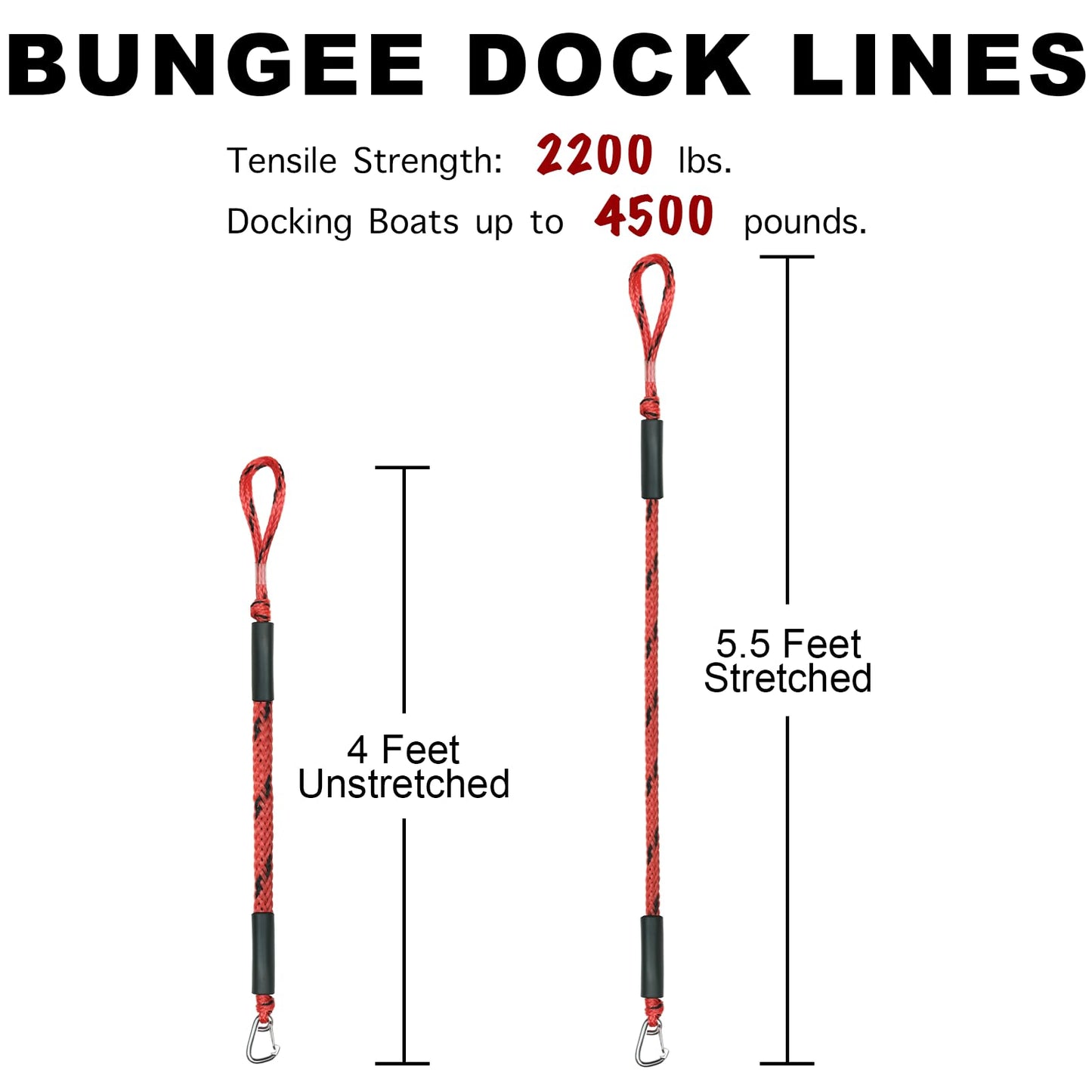4 Feet Bungee Dock Line Mooring Rope 2-Pack for Docking