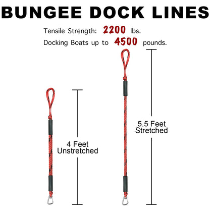 4 Feet Bungee Dock Line Mooring Rope 2-Pack for Docking