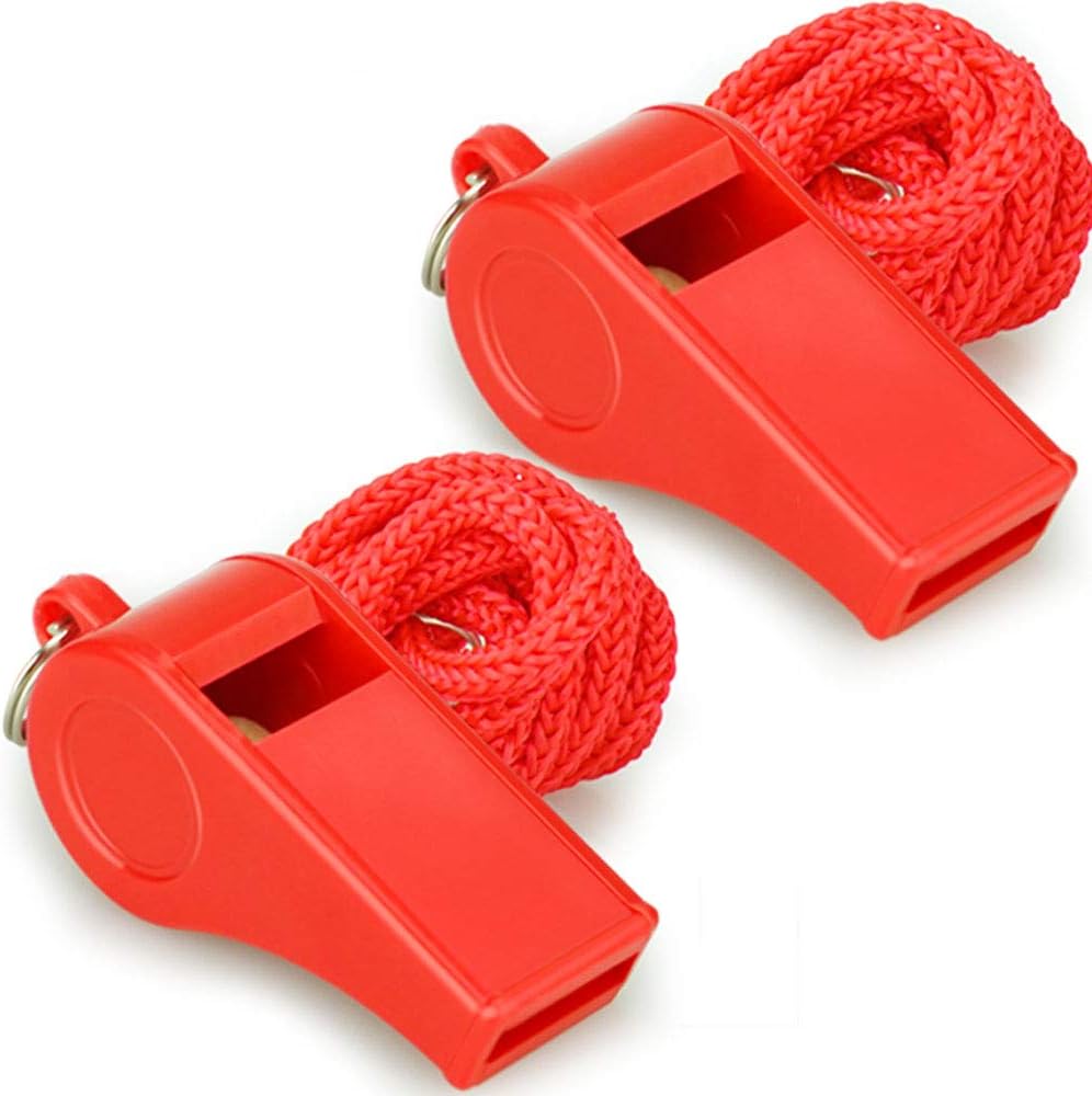 Red Emergency Whistles with Lanyard 2 Pack