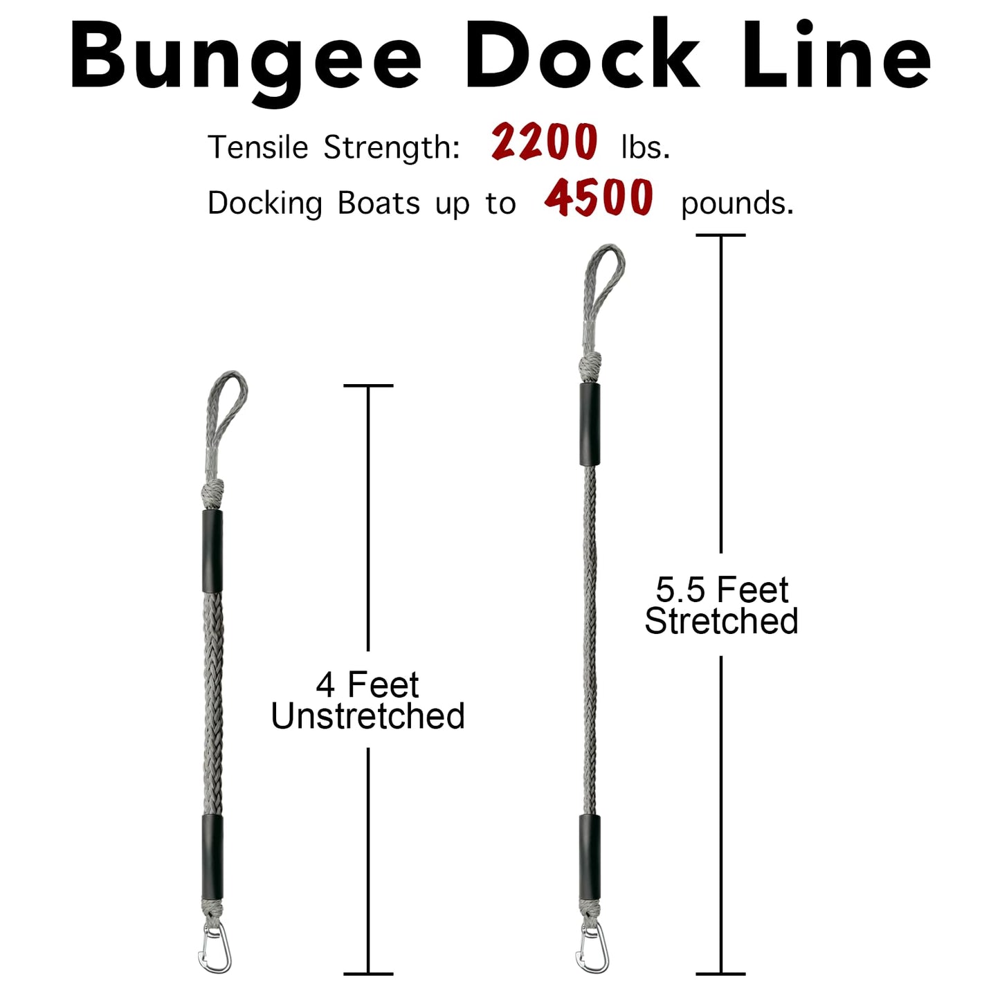 4 Feet Bungee Dock Line Mooring Rope 2-Pack for Docking