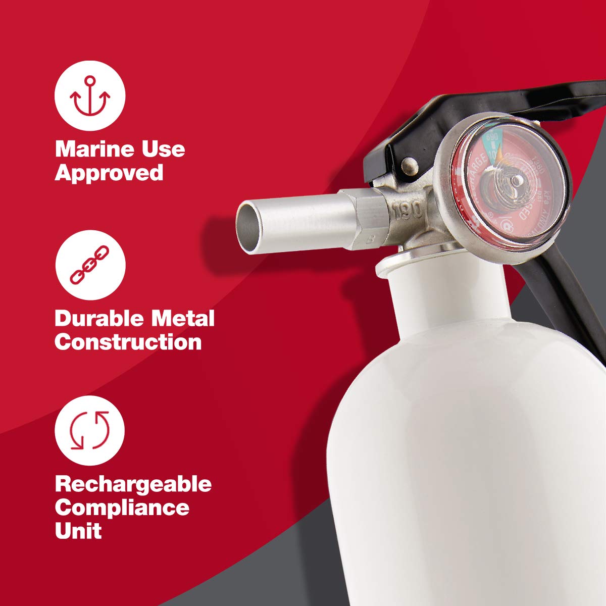 First Alert Fire Extinguisher | Marine Fire Extinguisher, White, FE1A10GR, 1-Pack, 14"