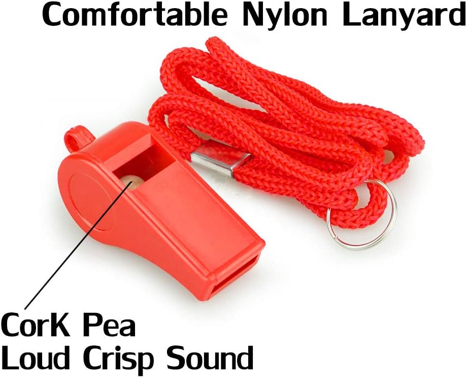 Red Emergency Whistles with Lanyard 2 Pack