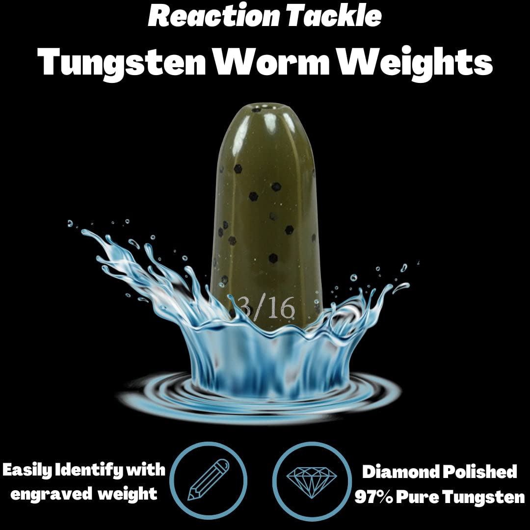 Reaction Tackle Tungsten Worm Weights for Bass Fishing
