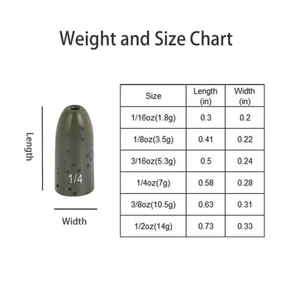 12 Pack Tungsten Bullet Fishing Weights