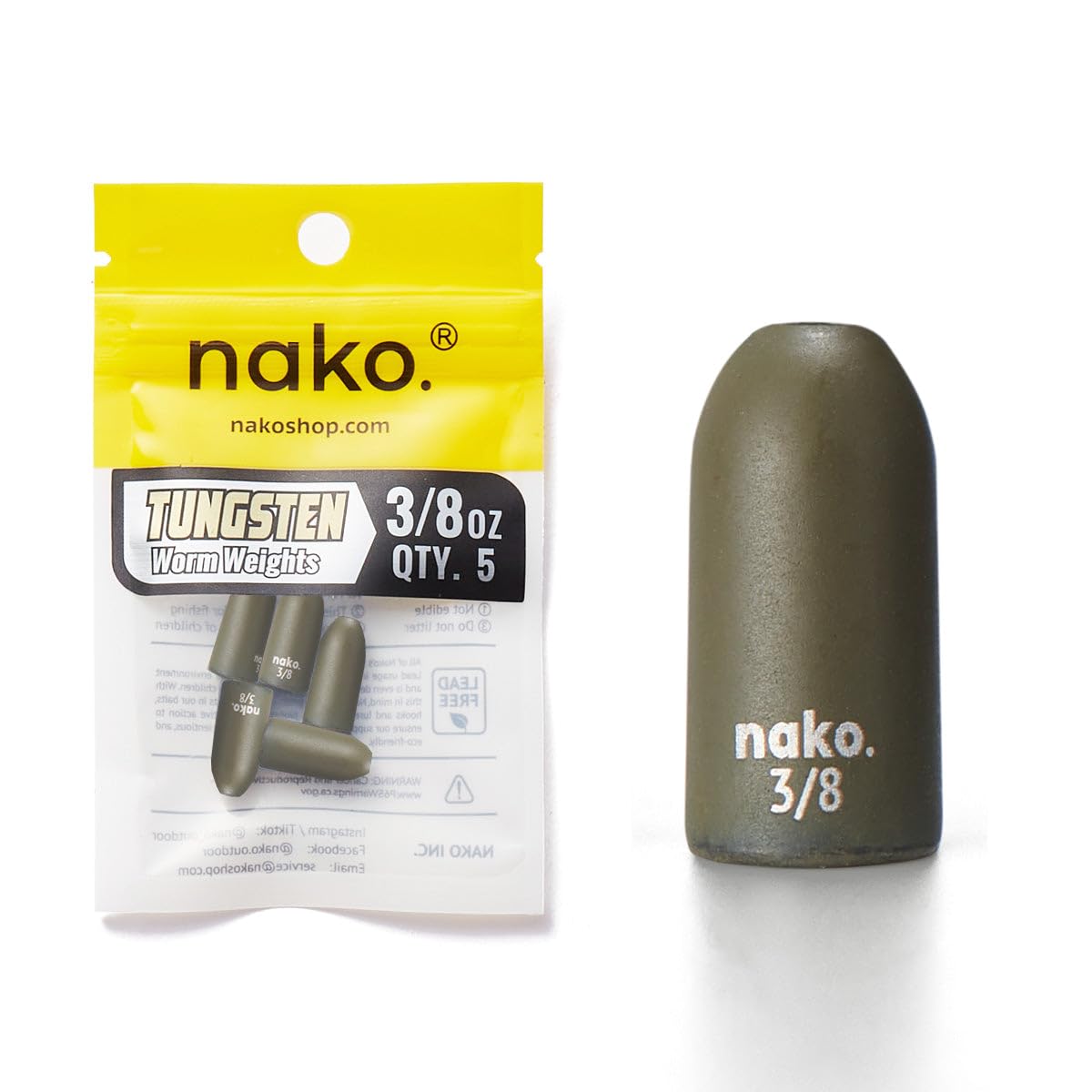 Nako Tungsten Bullet Weights for Fishing
