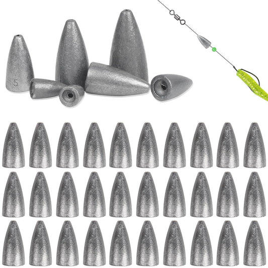 Lead Fishing Weights 30pcs Bullet Sinkers Worm Weights