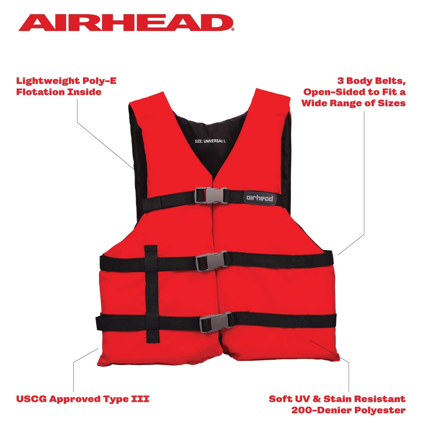 Airhead General Purpose Life Jacket for Adults & Kids - US Coast Guard Approved Life Vest