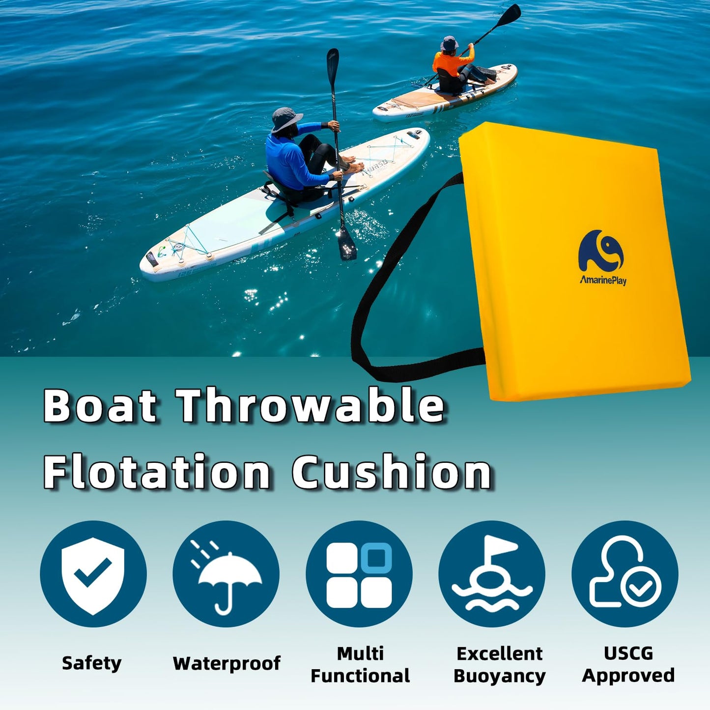 2 Pack Throwable Flotation Cushion, USCG Approved Type IV PFD Boat Throw Seat Cushion Life Preserver