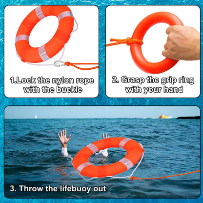 Lifebuoy Set 20Inch Life Preserver Ring and Water Floating Lifesaving Rope