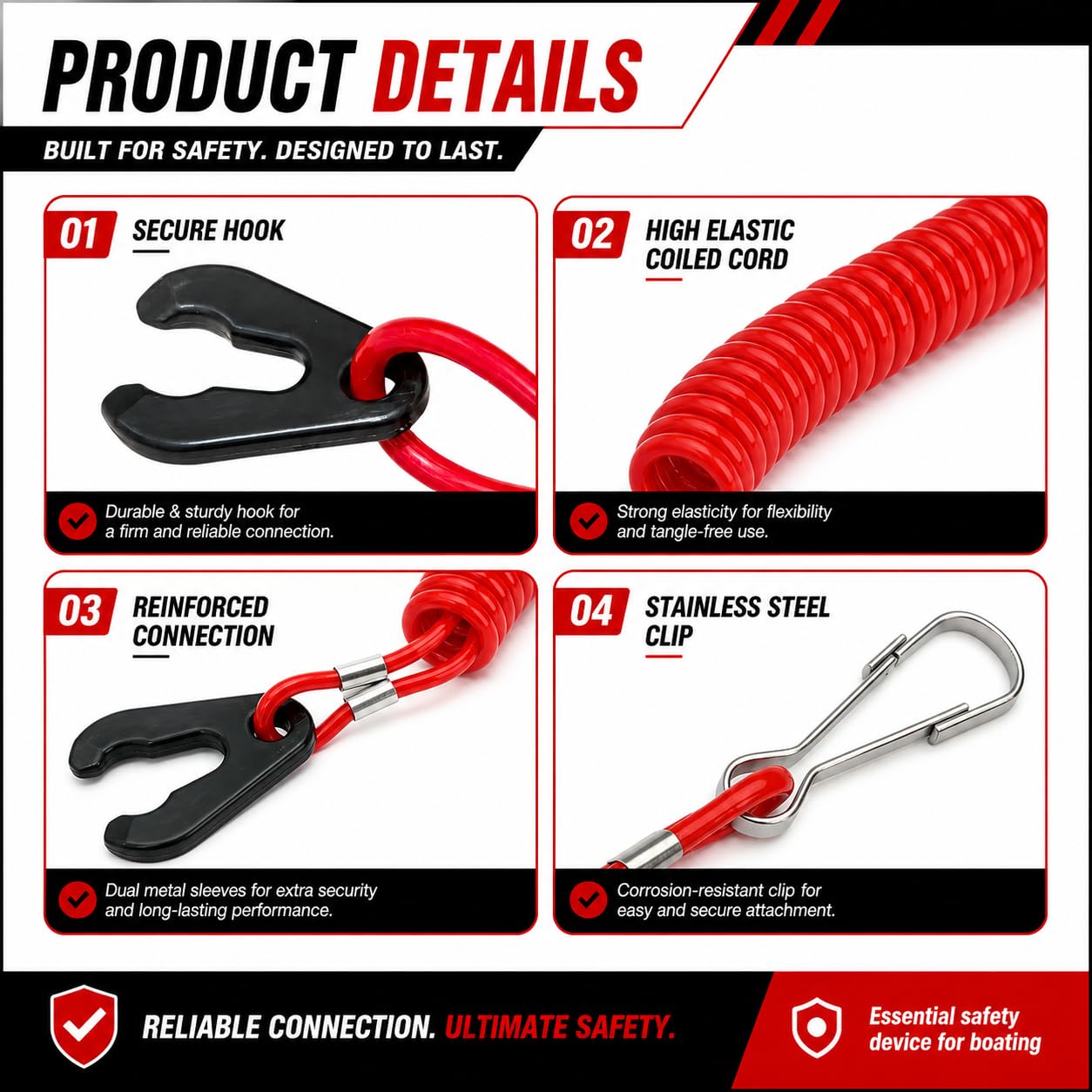 Boat Engine Safety Kill Stop Switch Lanyard