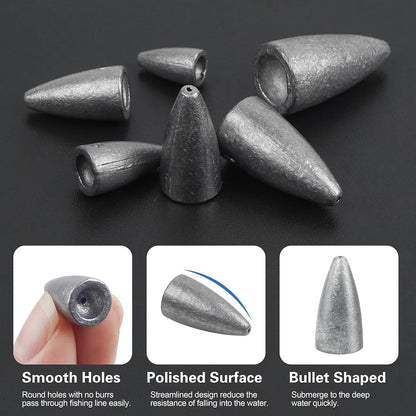 Lead Fishing Weights 30pcs Bullet Sinkers Worm Weights