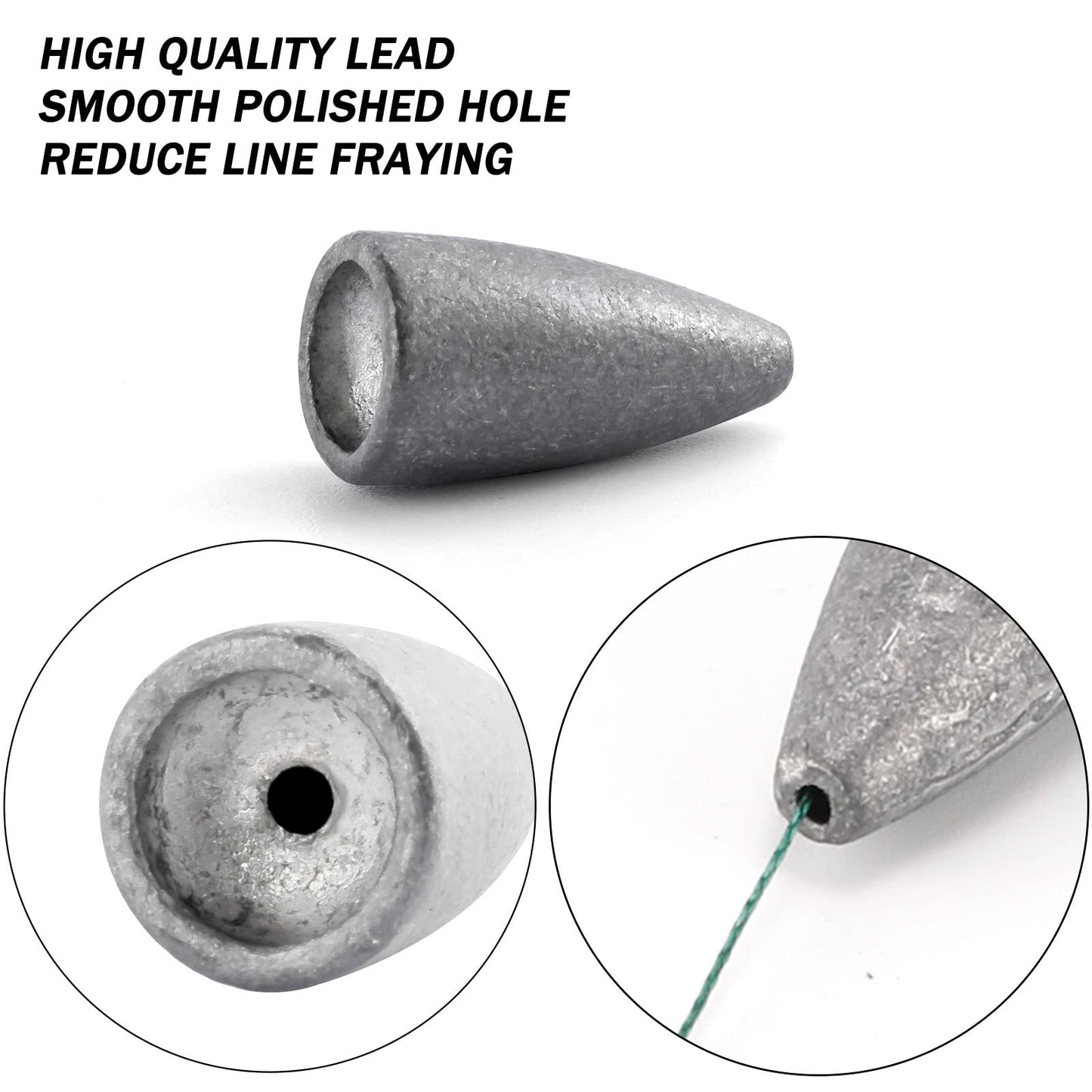 Dr.Fish 50 Pack Bullet Fishing Sinkers Worm Weights Lead Fishing Weights
