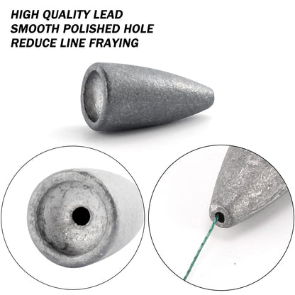 Dr.Fish 50 Pack Bullet Fishing Sinkers Worm Weights Lead Fishing Weights