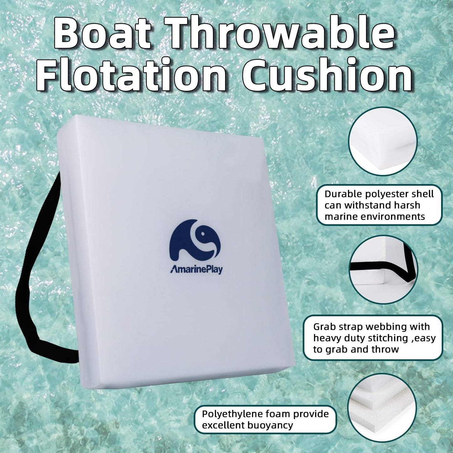 2 Pack Throwable Flotation Cushion, USCG Approved Type IV PFD Boat Throw Seat Cushion Life Preserver