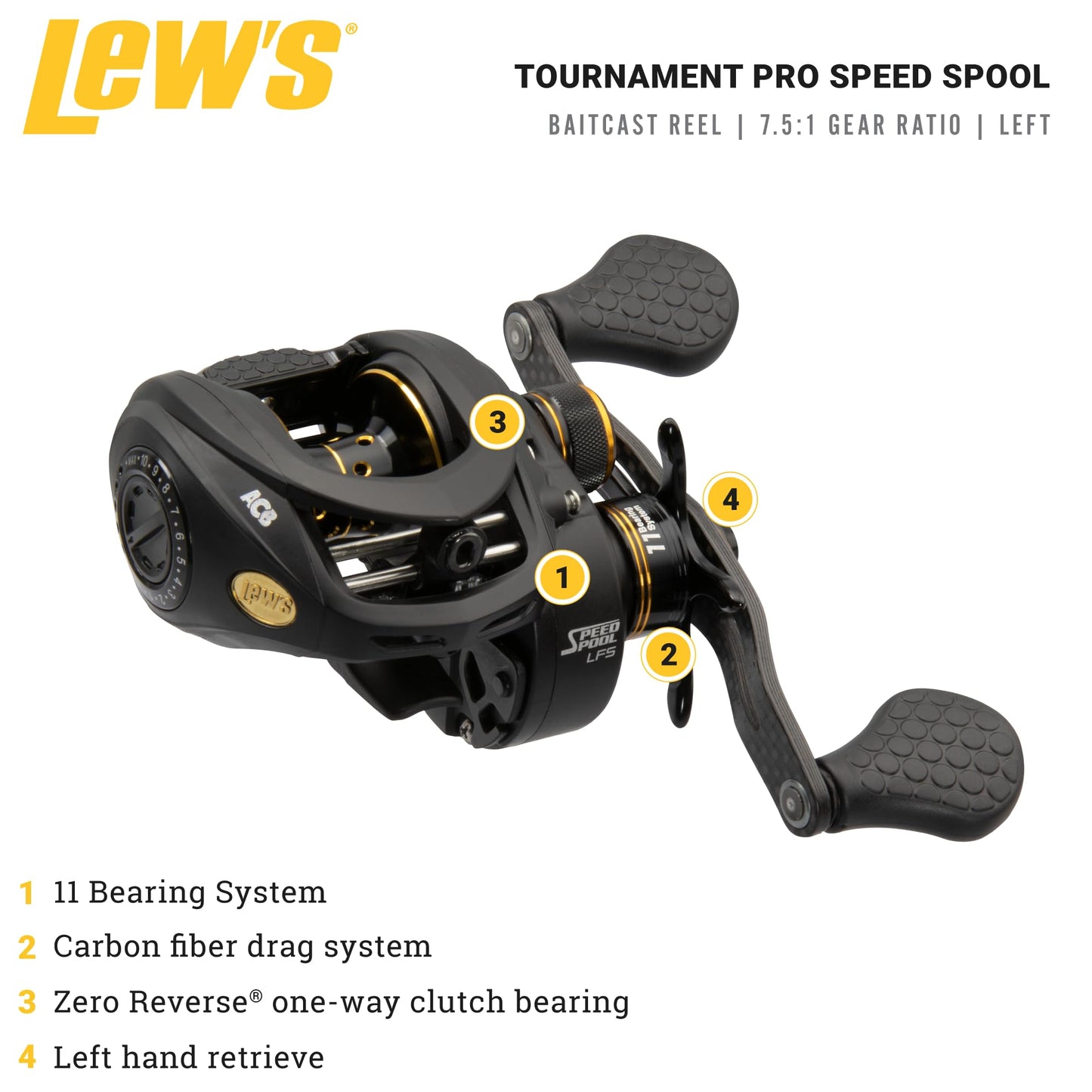 Lew's Tournament Pro LFS Speed Spool Baitcast Fishing Reel, Aluminum Frame, Premium 11 Stainless Steel Ball Bearings