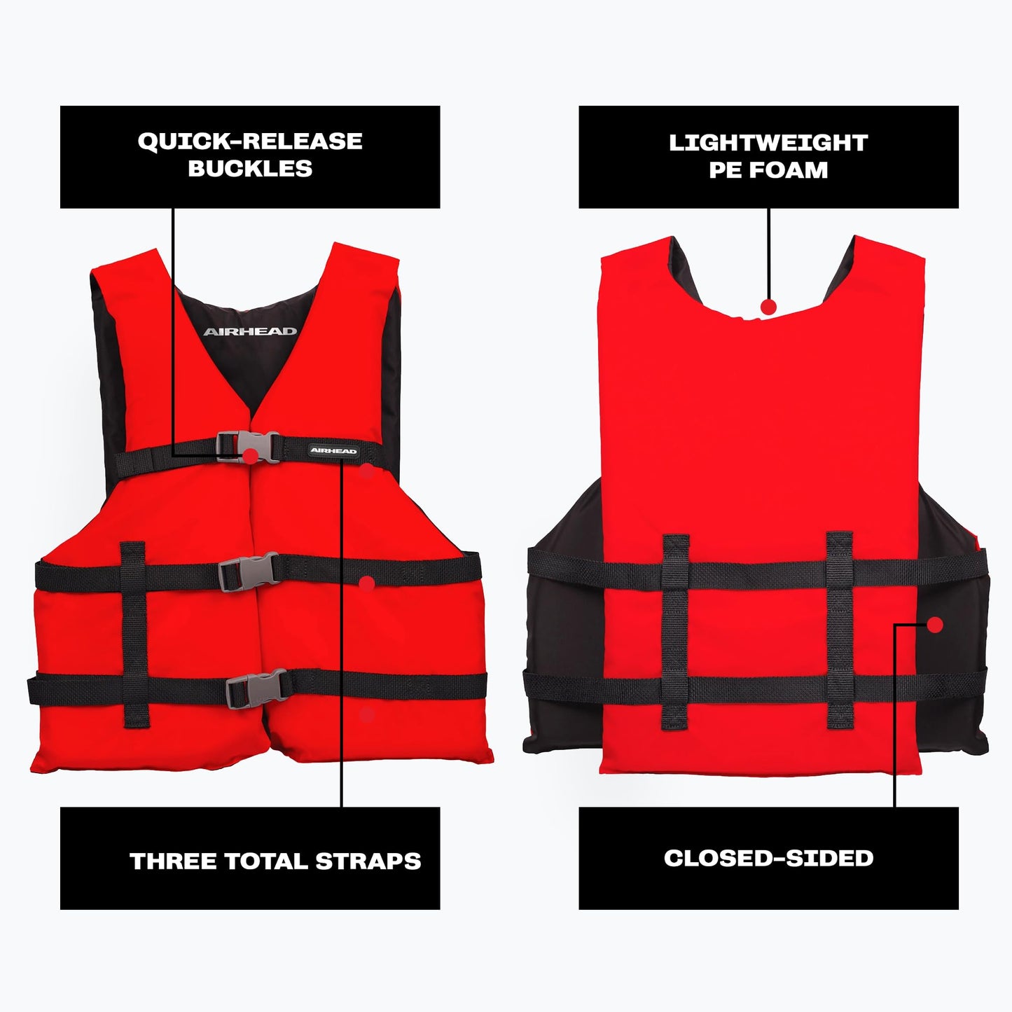 Airhead General Purpose Life Jacket for Adults & Kids - US Coast Guard Approved Life Vest