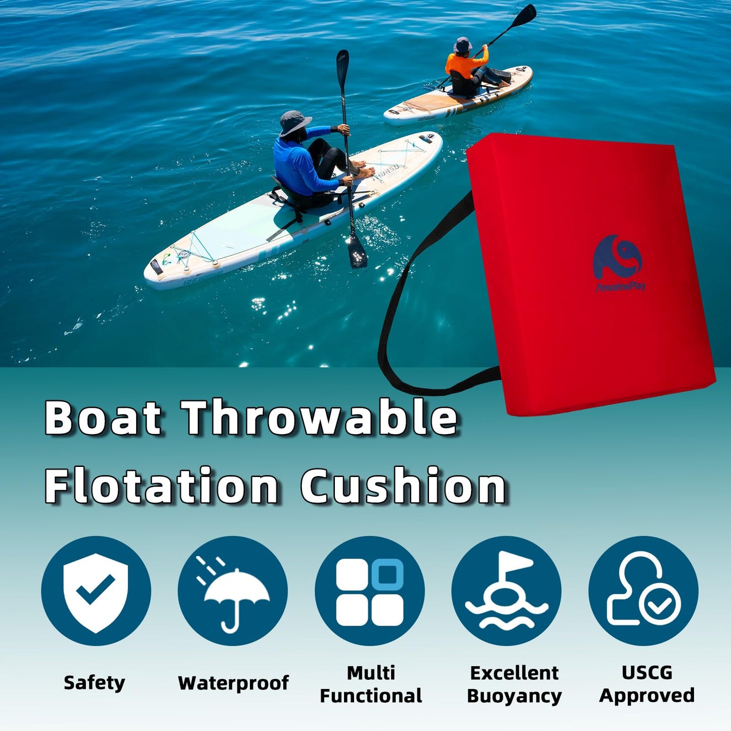 2 Pack Throwable Flotation Cushion, USCG Approved Type IV PFD Boat Throw Seat Cushion Life Preserver
