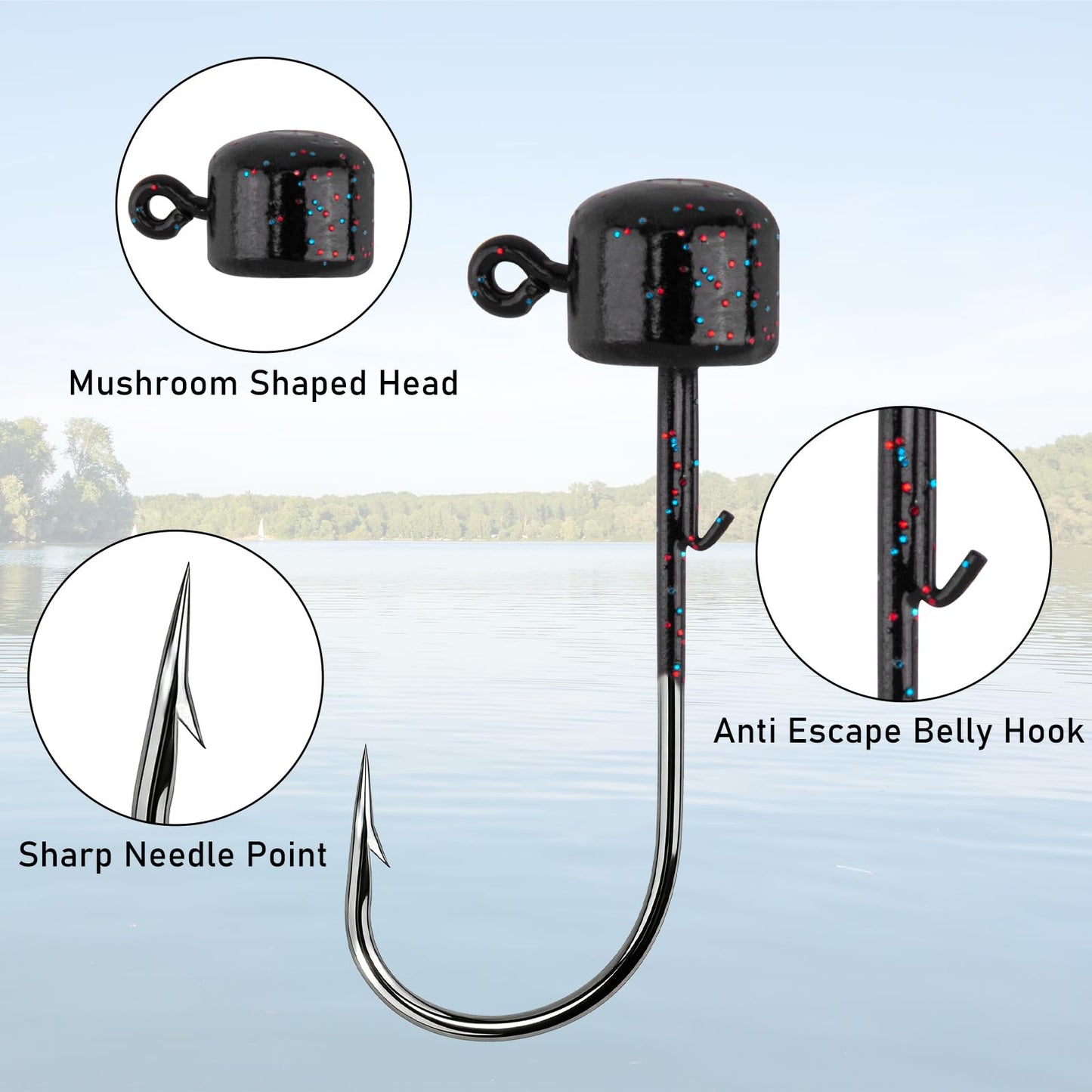 Dr.Fish 10 Pack Ned Rig Jig Heads Mushroom Finesse Jig Heads for Soft Lures Bass Fishing Hooks Swimbait Worms Trout Panfish Catfish Freshwater Fishing