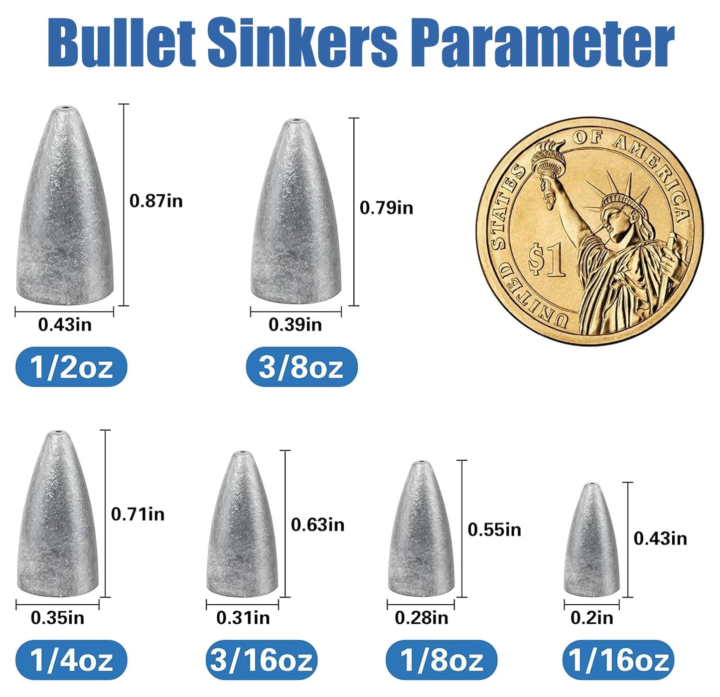 Lead Fishing Weights 30pcs Bullet Sinkers Worm Weights