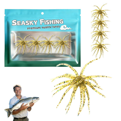 4Pcs Dice Bait, Floating TPR Swimbait with Reflective Stars,Tentacle Creature Lure, Sea Urchin Style Soft Plastic Baits, for Bass Fishing Drop Shot, Wacky Rig/Neko Rig and Finesse, Slow Sinking
