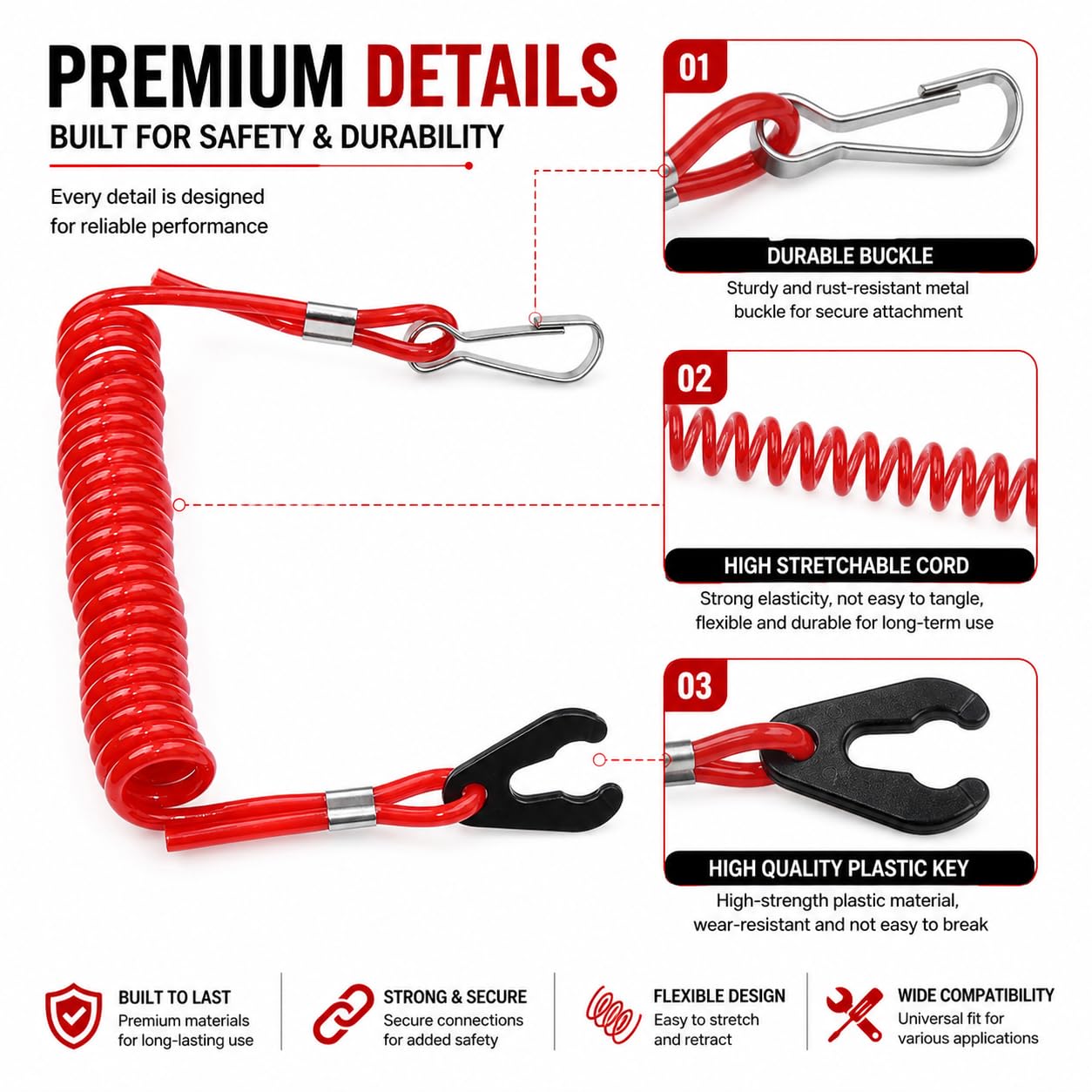 Boat Engine Safety Kill Stop Switch Lanyard