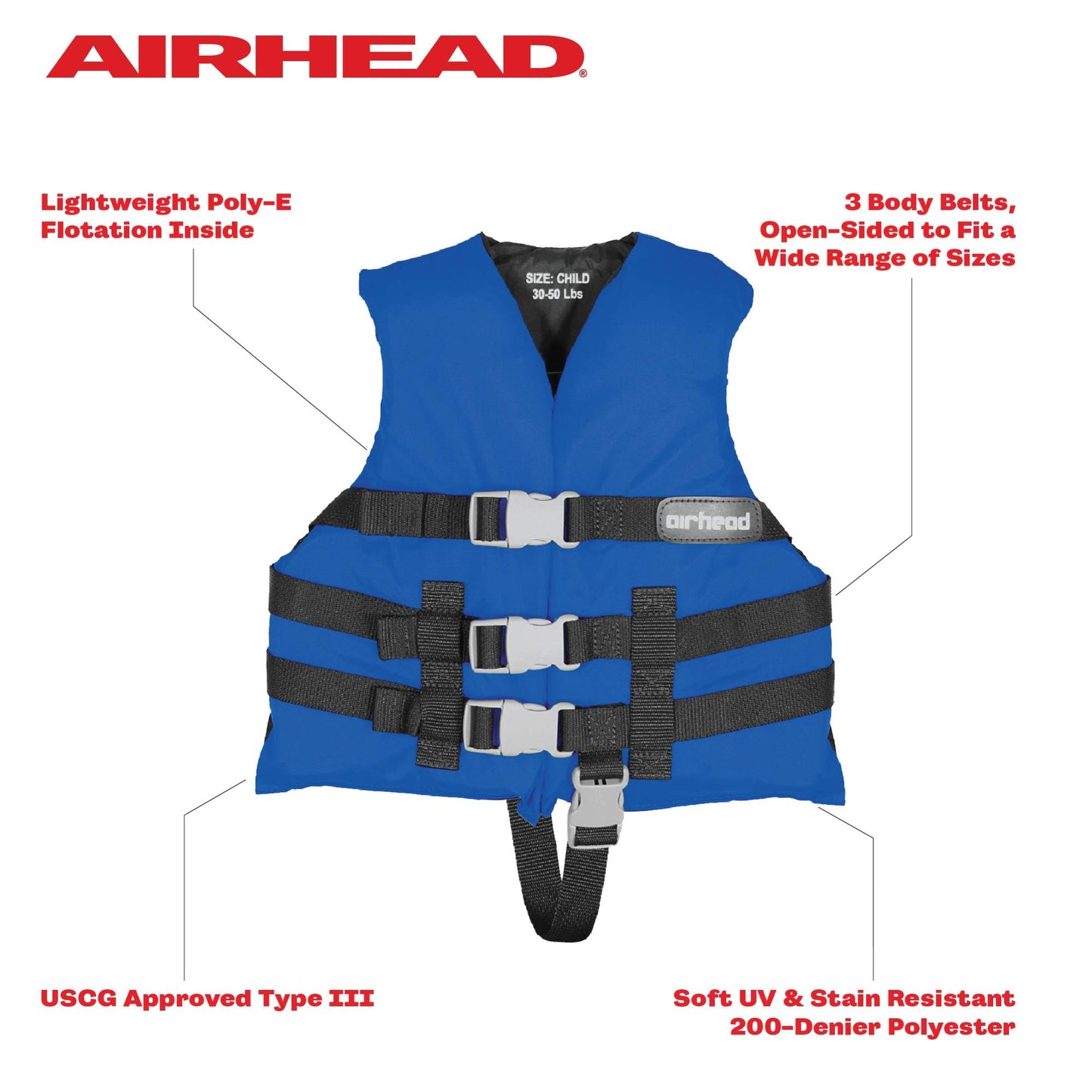 Airhead General Purpose Life Jacket for Adults & Kids - US Coast Guard Approved Life Vest