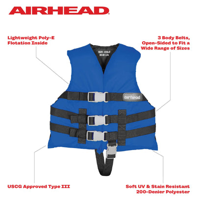 Airhead General Purpose Life Jacket for Adults & Kids - US Coast Guard Approved Life Vest