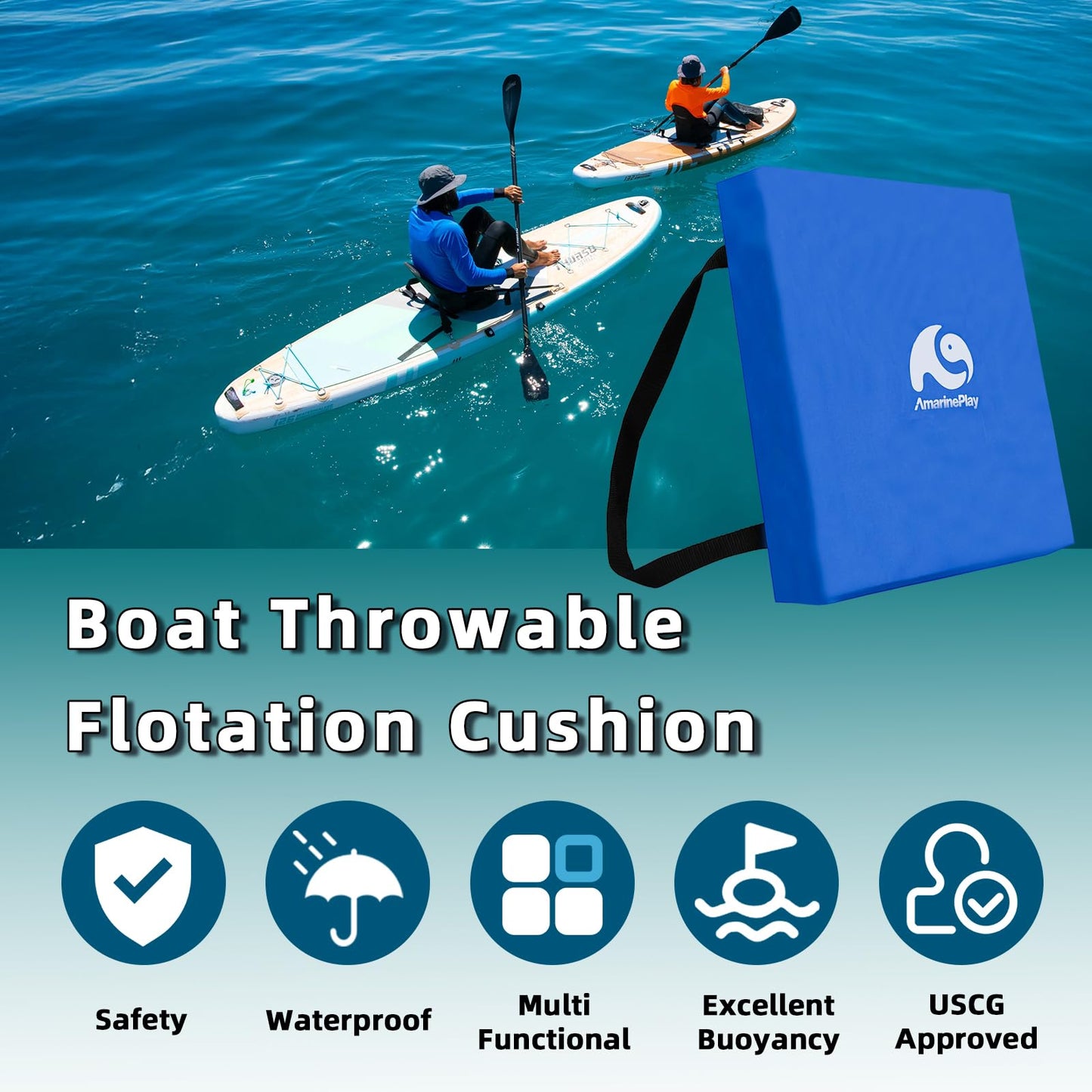 2 Pack Throwable Flotation Cushion, USCG Approved Type IV PFD Boat Throw Seat Cushion Life Preserver