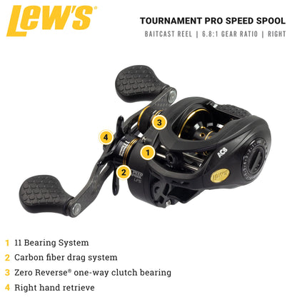 Lew's Tournament Pro LFS Speed Spool Baitcast Fishing Reel, Aluminum Frame, Premium 11 Stainless Steel Ball Bearings