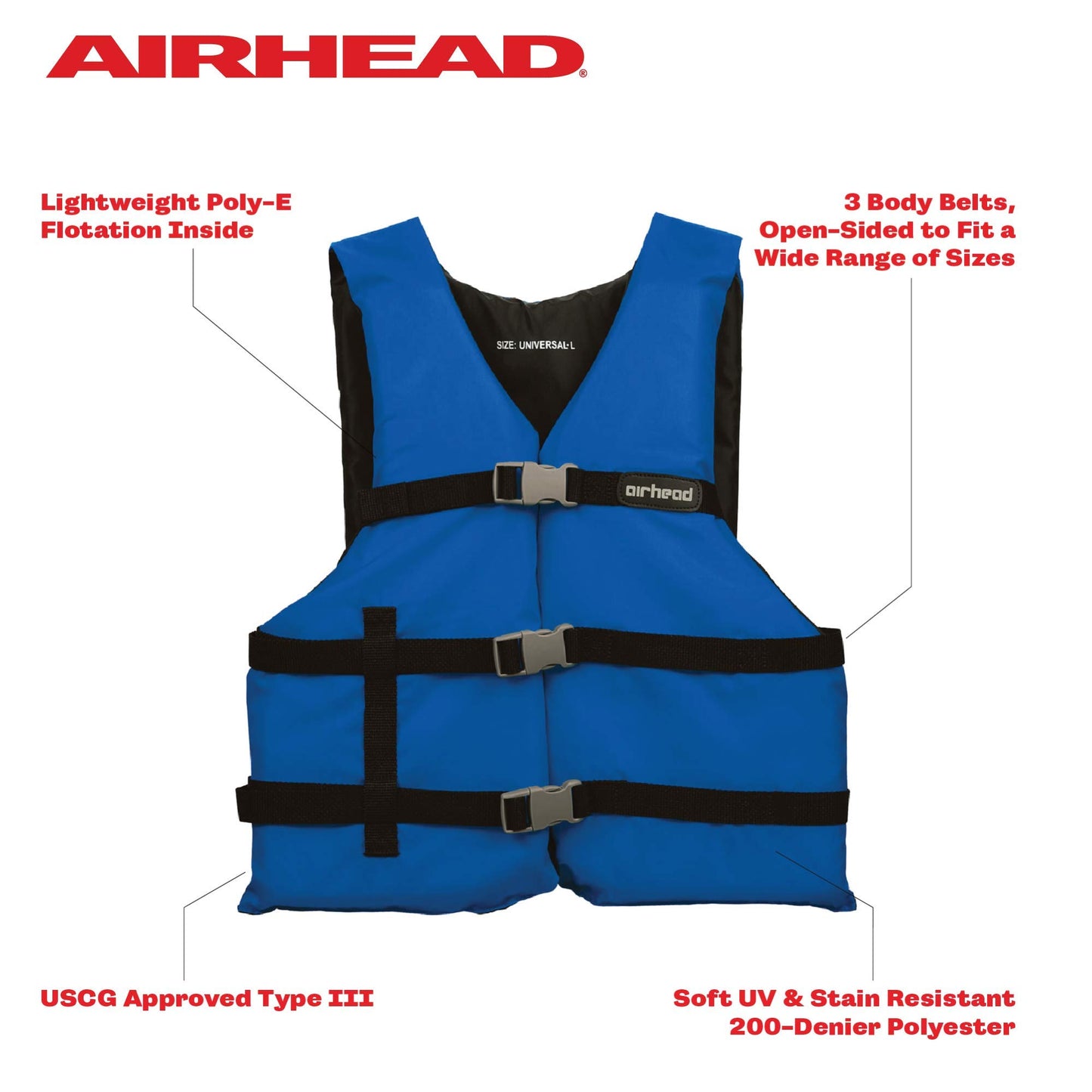 Airhead General Purpose Life Jacket for Adults & Kids - US Coast Guard Approved Life Vest